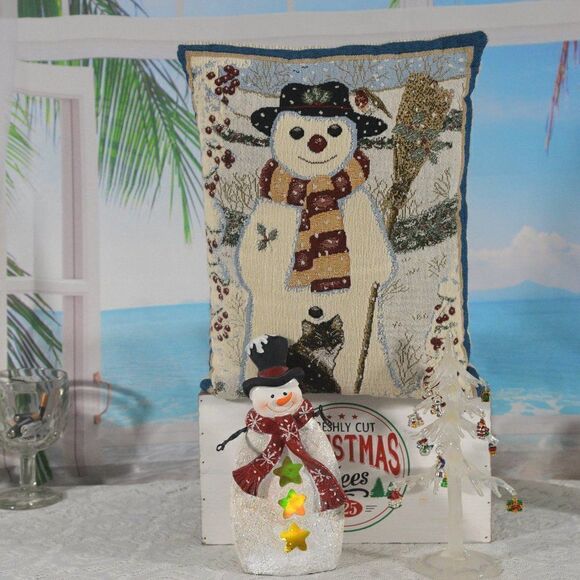 Snowman Pillow with Light Changing Snowman and Acrylic Tree in Box See Video - Picture 5 of 6
